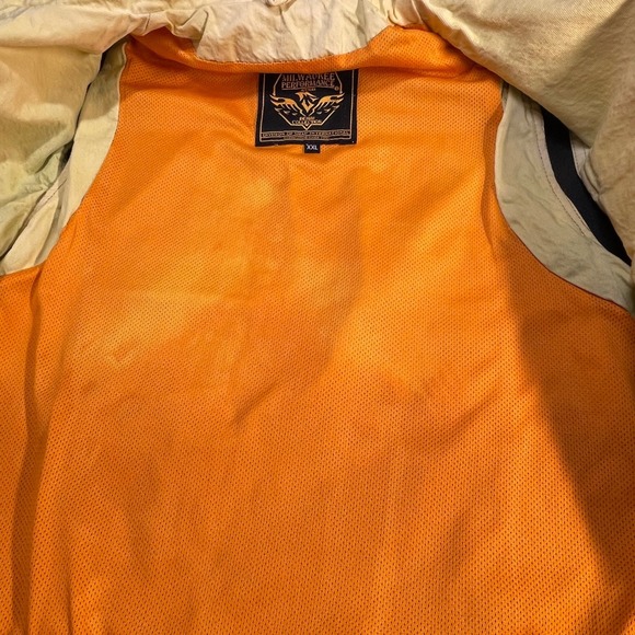 Milwaukee Performance Mens XXL Denim Motorcycle Vest Yellow Blue Acid Wash Biker - Picture 6 of 11